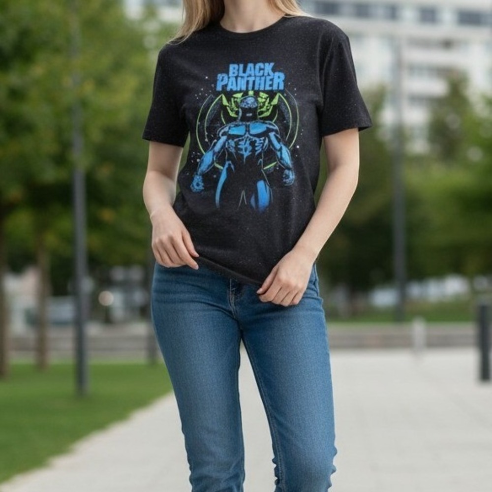 Unisex Marvel Black Panther Graphic Print Superhero Tee Speckled Charcoal M
